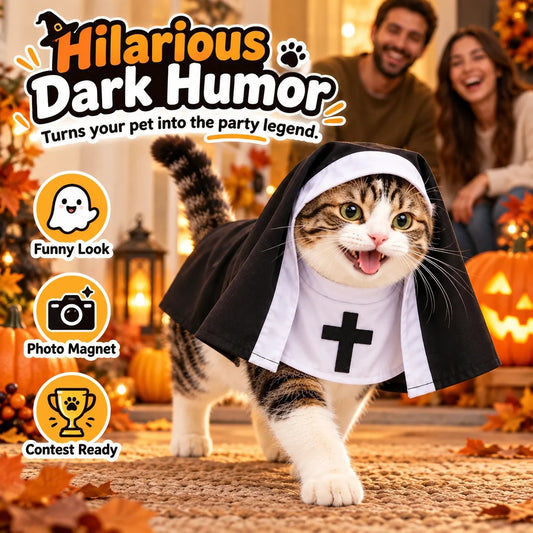 💯Holy Nun Pet Costume – Funny Halloween Cat & Dog Outfit 🐾