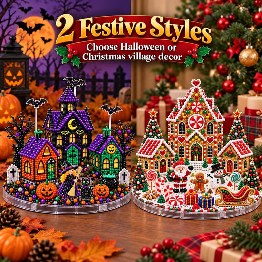 💯🎄🎃 3D DIY Diamond Art Village Kit – Christmas & Halloween Craft Decor