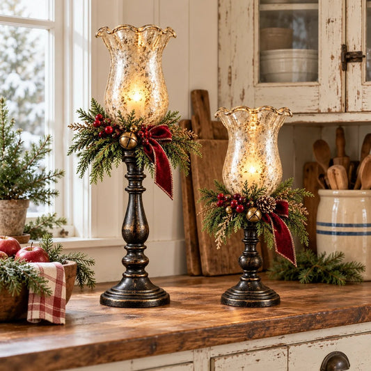 🔥HOT SALE🔥🎄🕯️🍒Vintage Mercury Glass Christmas Candle Lamp🌙