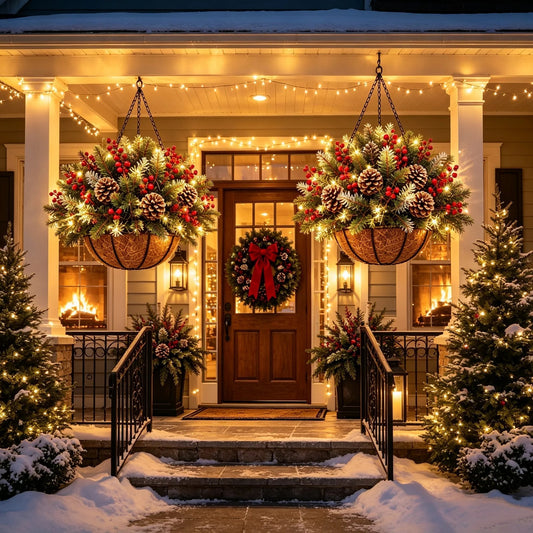 🎄 50% OFF Today! ✨ Pre-Lit Christmas Hanging Basket for a Magical Porch