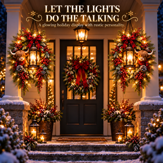 🔥 LAST DAY 55% OFF 🔥|🎄 Christmas Porch Glow™ – Pre-Lit Holiday Lantern & Evergreen Decor | 6 Festive Styles