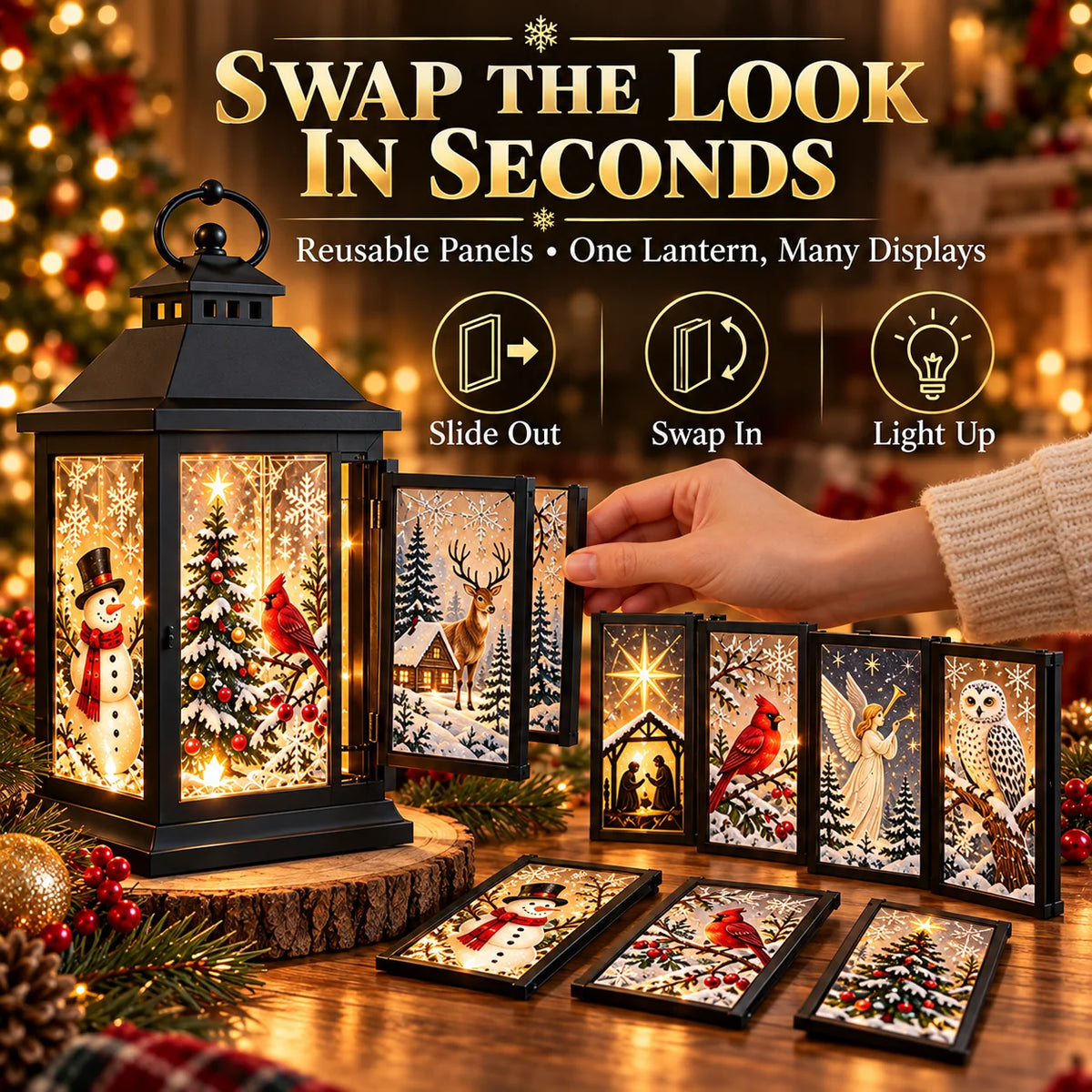 🎄 Interchangeable Crystal Lantern – Festive LED Holiday Decoration