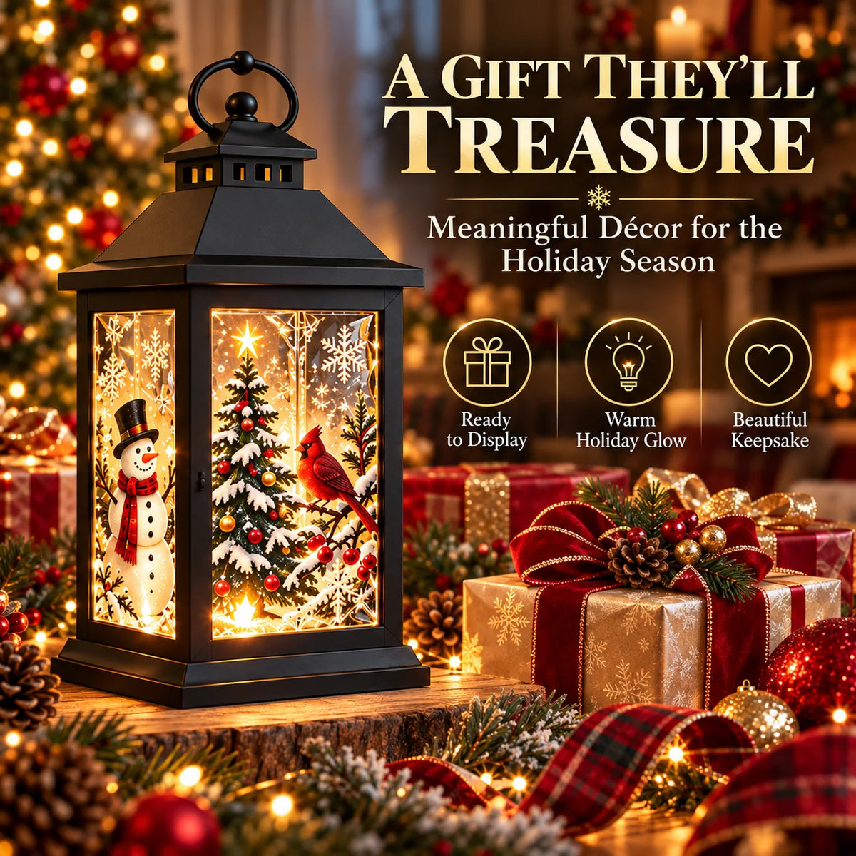 🎄 Interchangeable Crystal Lantern – Festive LED Holiday Decoration
