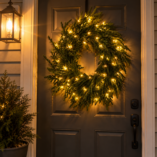 Artificial Christmas Wreath – Realistic Faux Pine & Mixed Needle Greenery, UV Resistant, Waterproof, Windproof
