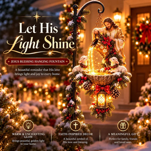 💯✝️ Jesus Blessing Lighted Hanging Fountain™ – Christian Christmas Garden Decor
