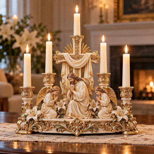 💯✨🕯️ Light of His Presence — Sacred Christian Candleholder ✝️🤍丨Size：30*40cm