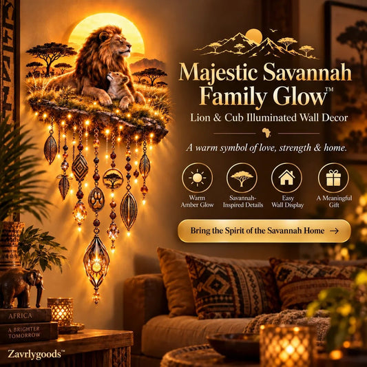 💯Majestic Savannah Family Glow – Lion & Cub Illuminated Wall Decor