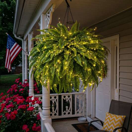 🌿 Glowing Boston Fern with Lights – Zero Water, Zero Mess, 100% Cozy