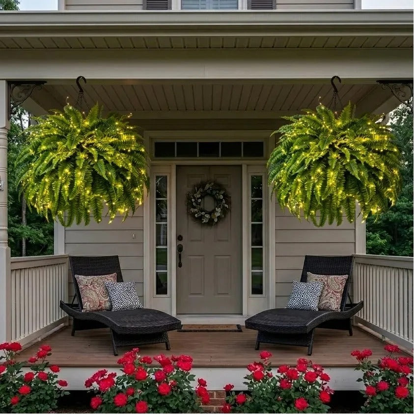 🌿 Glowing Boston Fern with Lights – Zero Water, Zero Mess, 100% Cozy